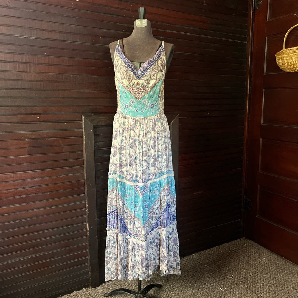 Angie Bohemian Maxi Dress in Blue and Purple